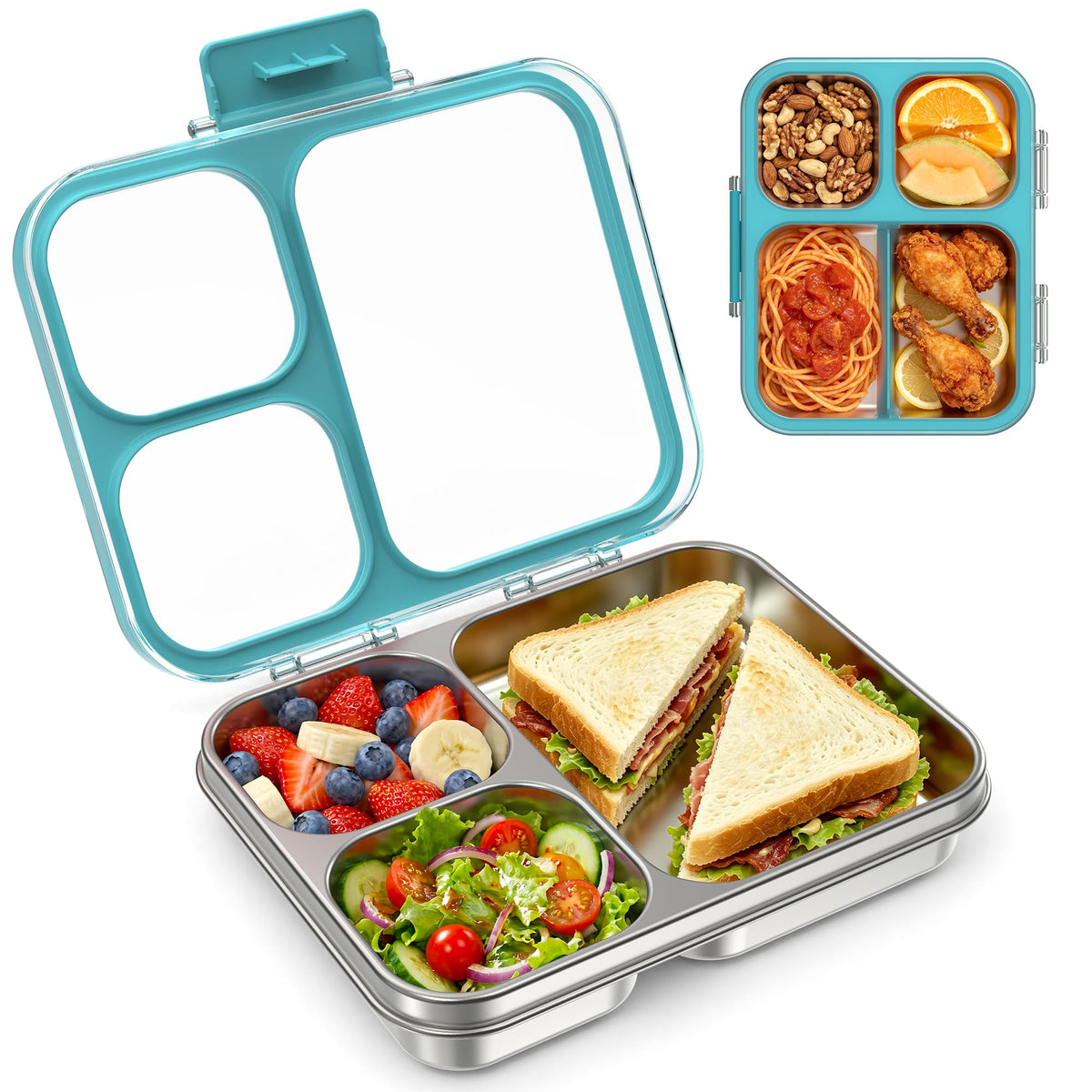 LOHASOK Stainless Steel Bento Lunch Box for Kids, 3-Compartment & Leakproof