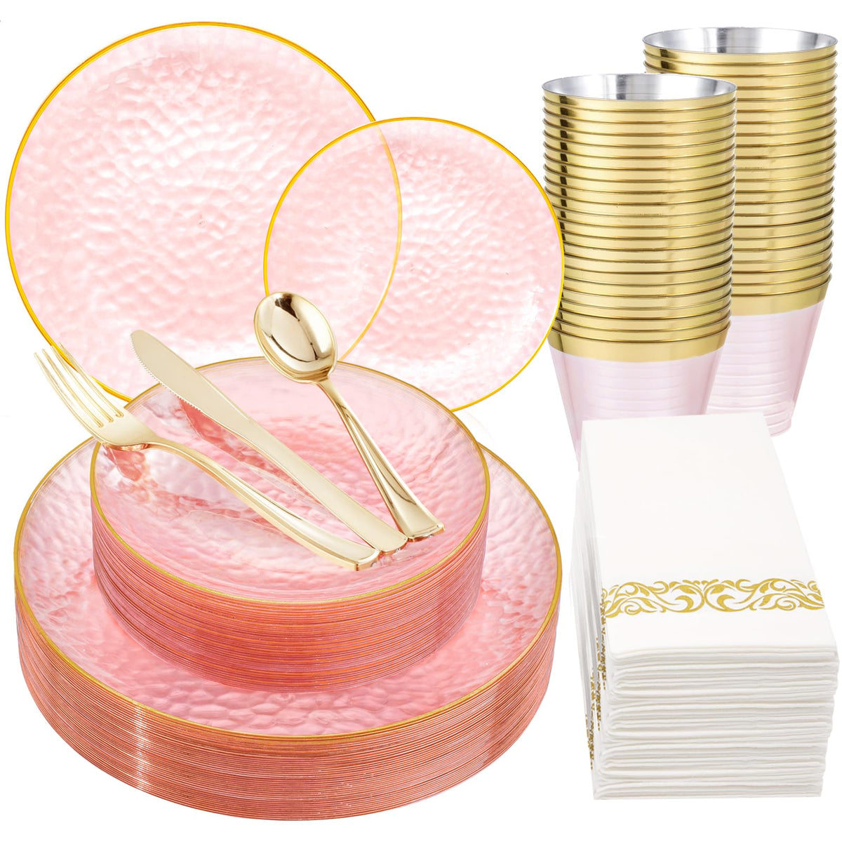 DaYammi 350PCS Amber Plastic Dinnerware Set for 50 Guests