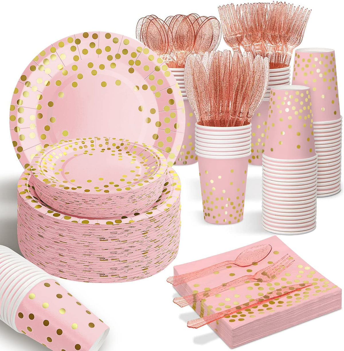 AIRE Pink Gold Paper Plates, 175PCS Disposable Dinnerware Set for 25 Guests