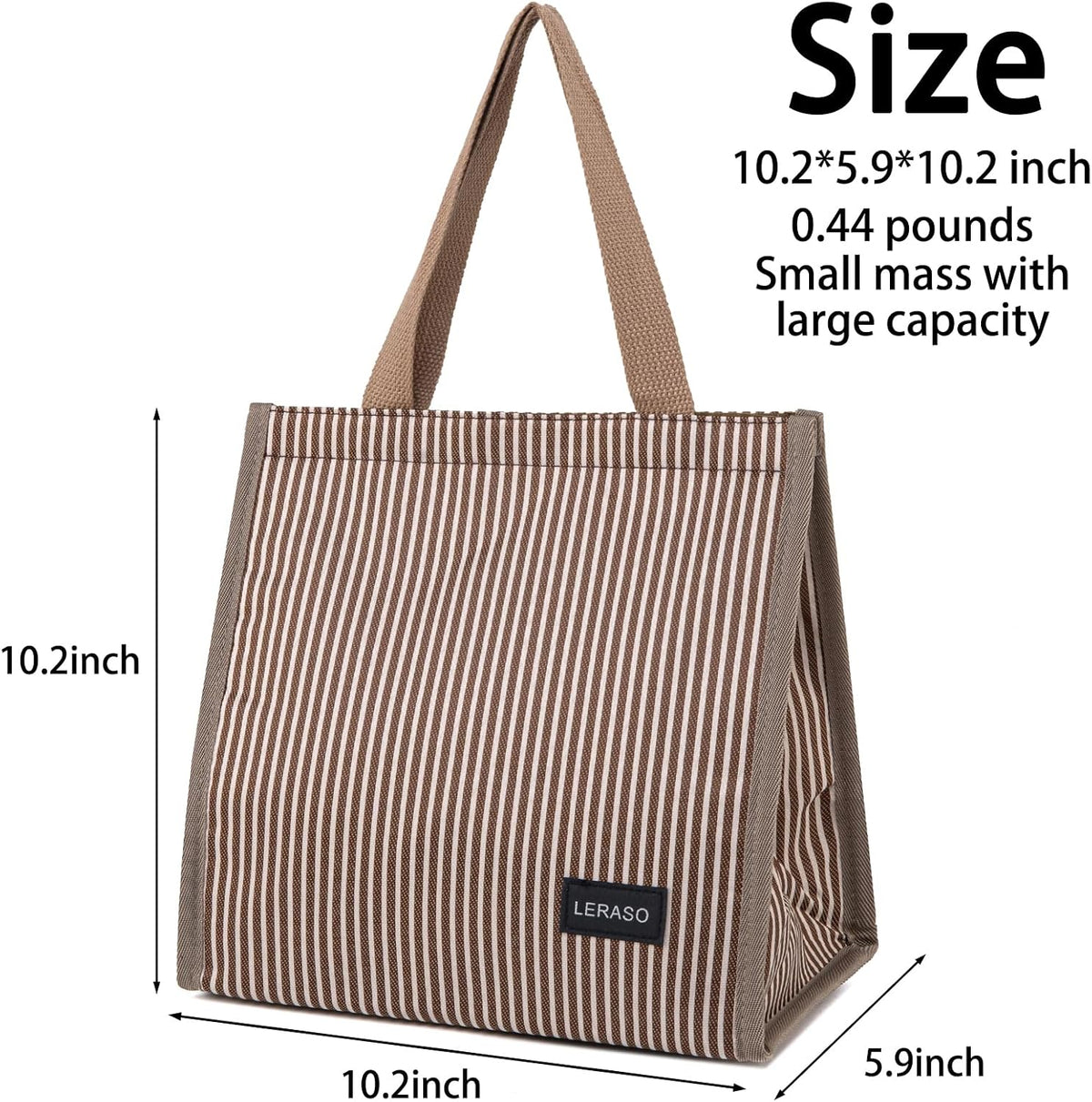 Insulated Lunch Bag for Work, 10.2"x5.9"x10.2" Oxford Waterproof Lunch Tote, Thermal Lunch Box for Office, Picnic & Outdoor, Pink and White Striped Canvas Tote Bag