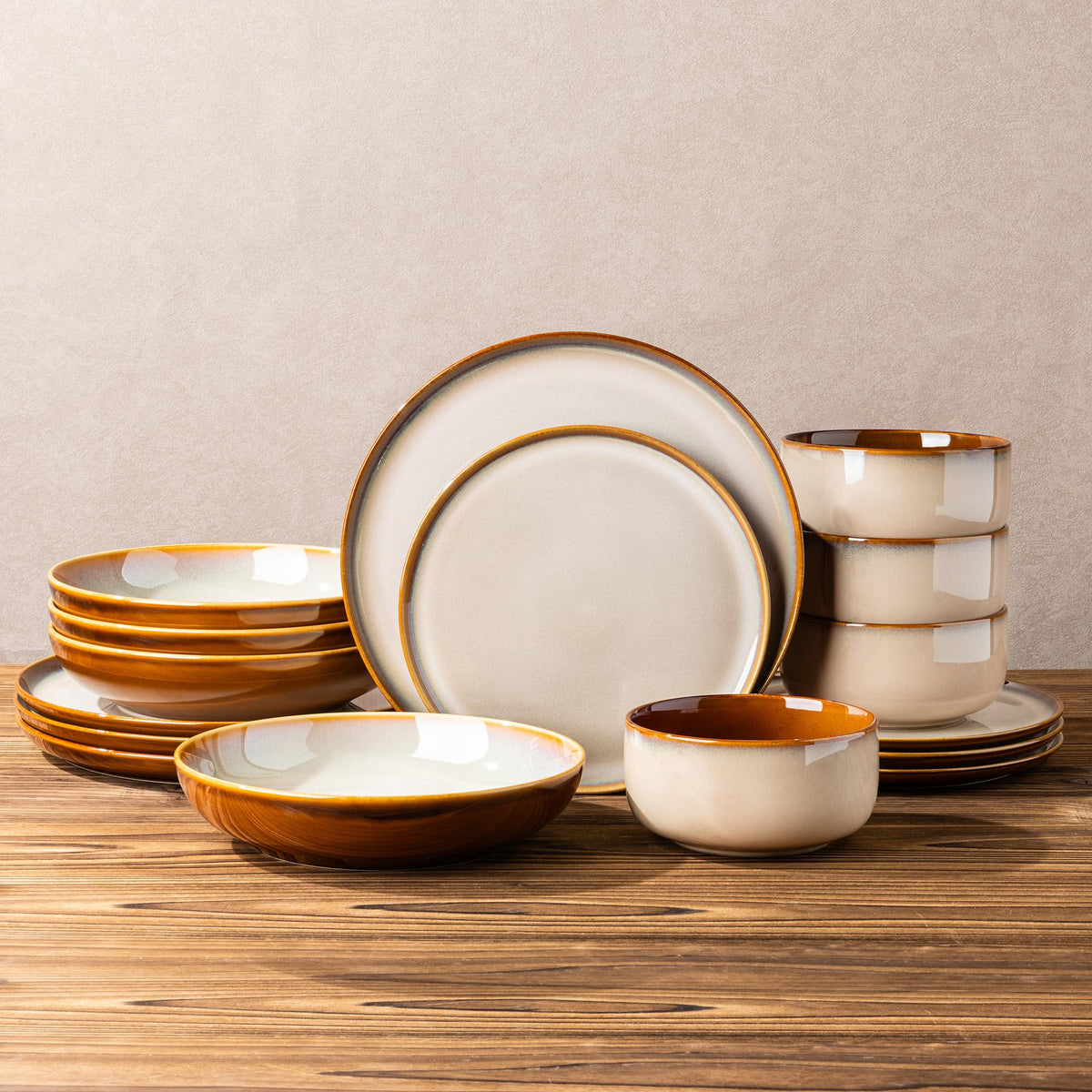 LeRatio Ceramic Dinnerware Sets for 4,12Pcs Porcelain Plates and Bowls Set