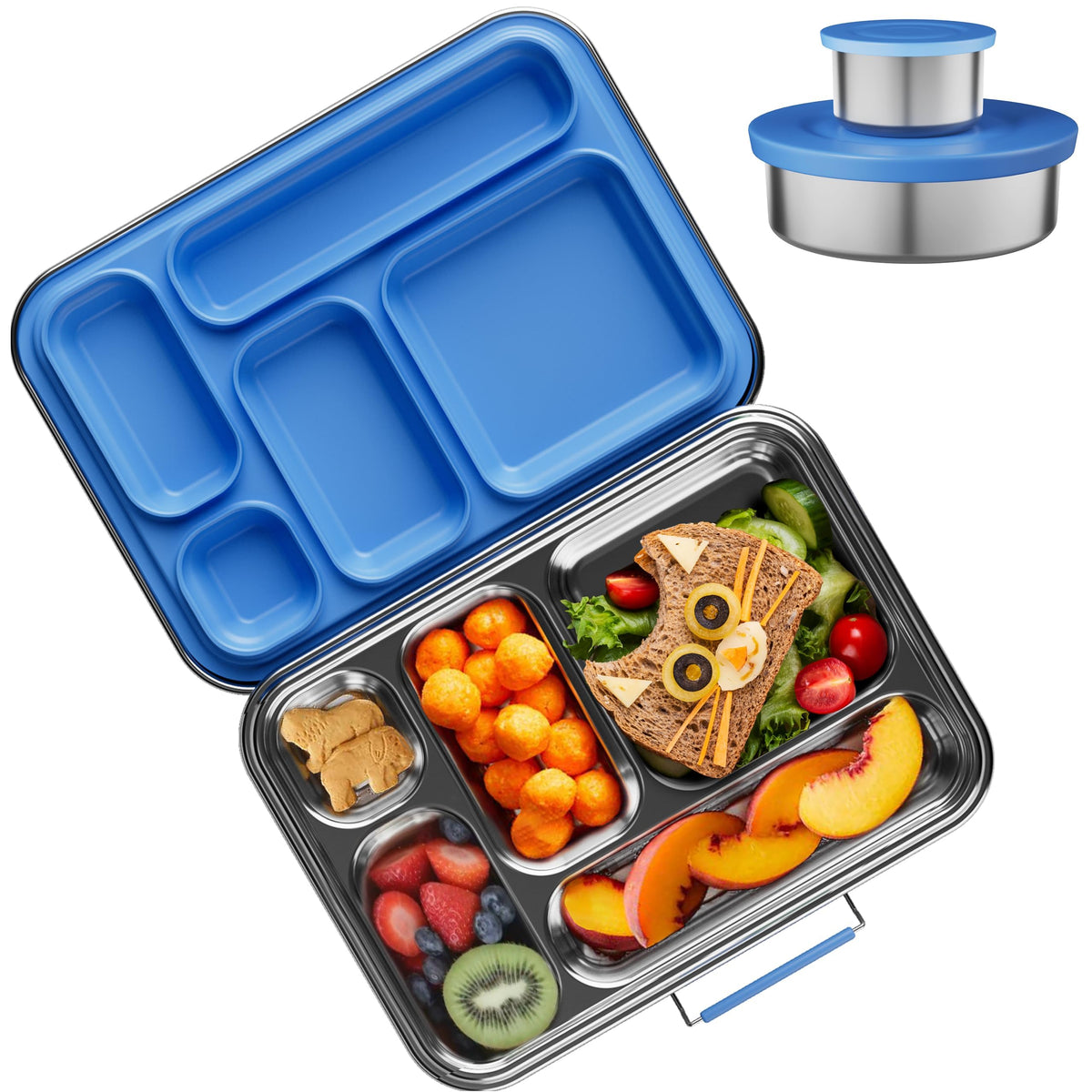 AOHEA Stainless Steel Bento Box Kids, Kids Metal Bento Lunch Box BPA Free Lunch Box Containers 304 Stainless Steel Bento Box for School and Office(Bule)
