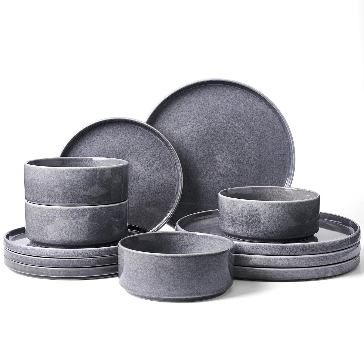 Famiware Nebula Plates and Bowls, 12-Piece Dinnerware Set, Cinnamon Brown