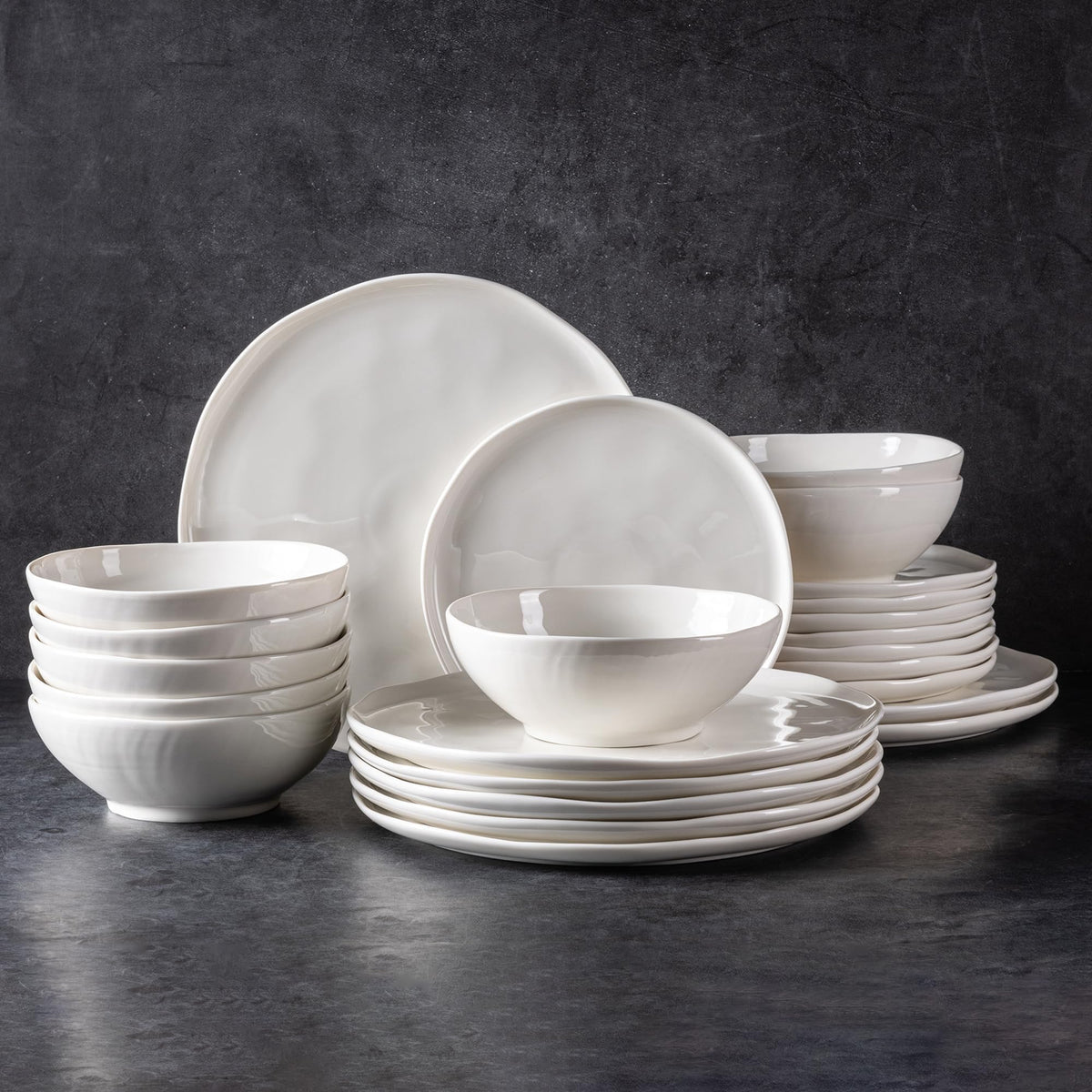 LeRatio Ceramic Dinnerware Sets for 4,12Pcs Porcelain Plates and Bowls Set