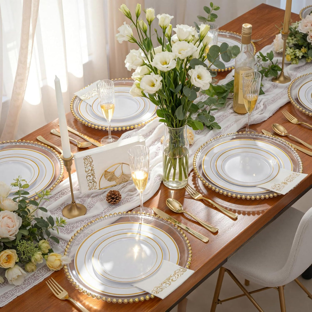 WDF300 Pieces Gold Plastic Silverware - Heavy Duty Disposable Cutlery Set Plastic Gold Silverware Set Includes 100 Forks, 100 Spoons, 100 Knives for Party/Baby Shower/Wedding/Birthday/Thanksgiving