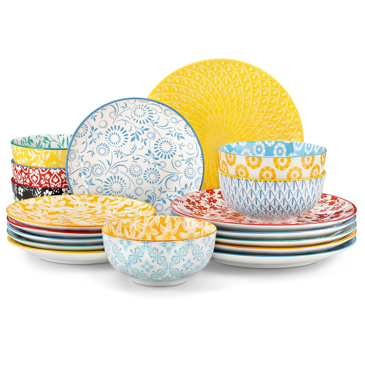vancasso SELENE Plates and Bowls Set for 6, 18 Pieces Dinnerware Sets, Mircowave and Dishwasher Safe Dishes Set, Porcelain Blue Dinnerware