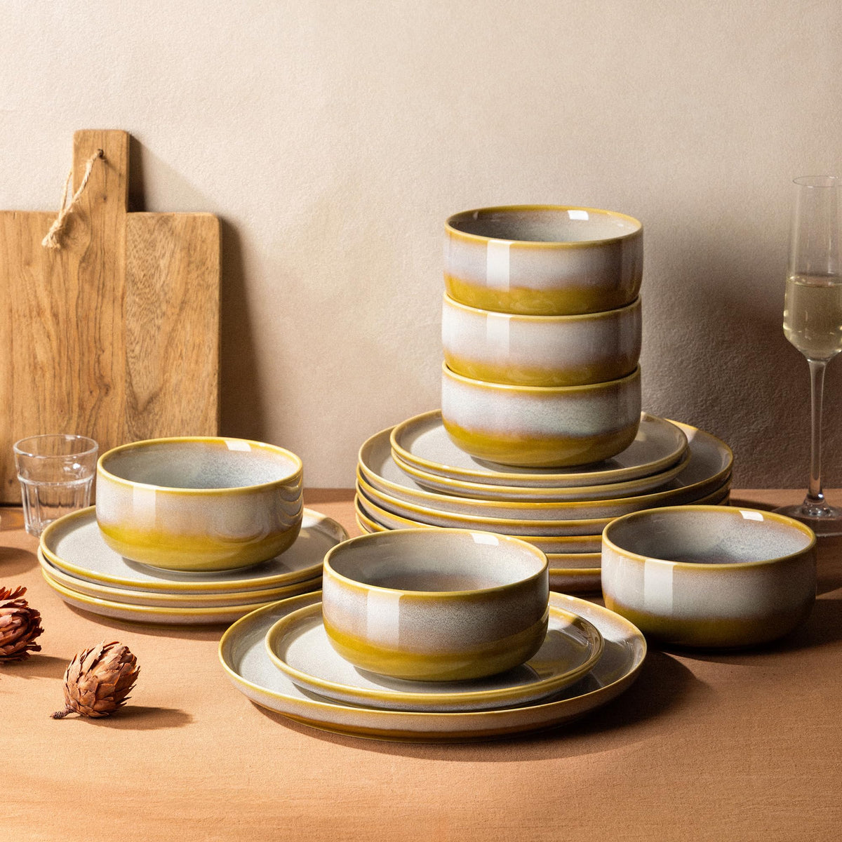 TheTerra Ceramic Dinnerware Set for 4, 12-Piece Plates and Bowls Set