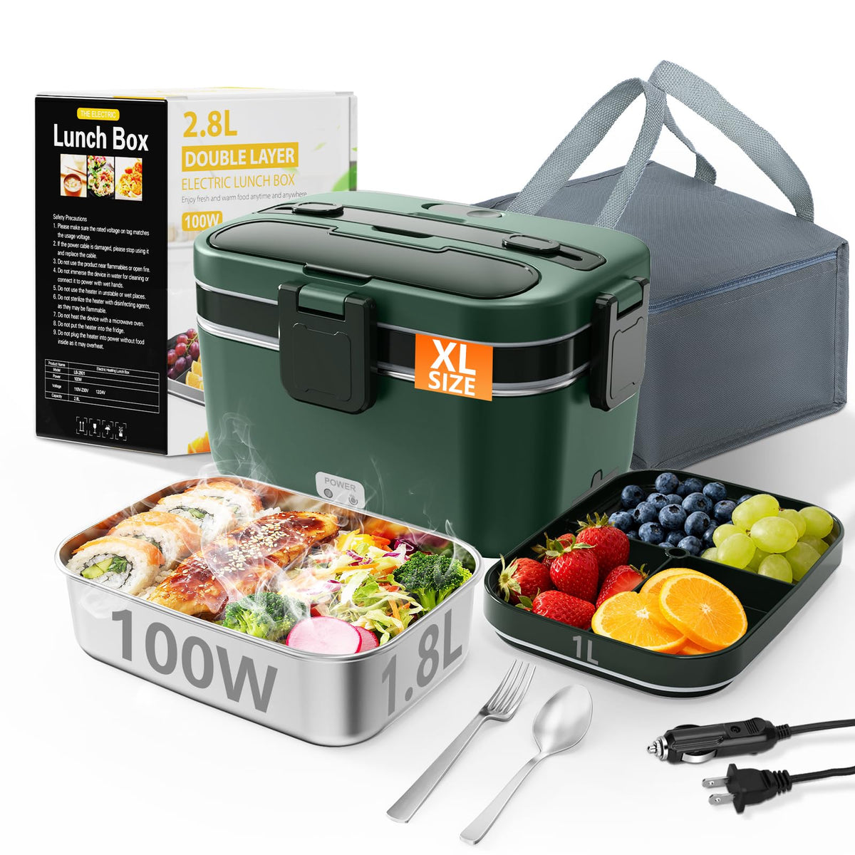 Electric Lunch Box for Adults, 2.8L Double Layer Heated LunchBox