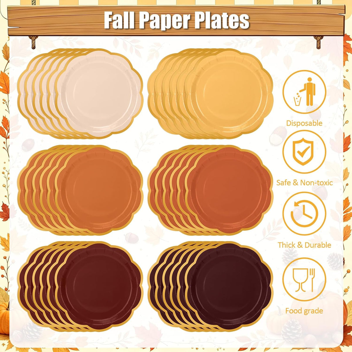 Orange Plates and Napkins Party Supplies for 48 Guests, Disposable 9’’ Gradient Scalloped Orange Fall Paper Plates Tableware Set for Fall Birthday, Harvest Party, Thanksgiving Decorations
