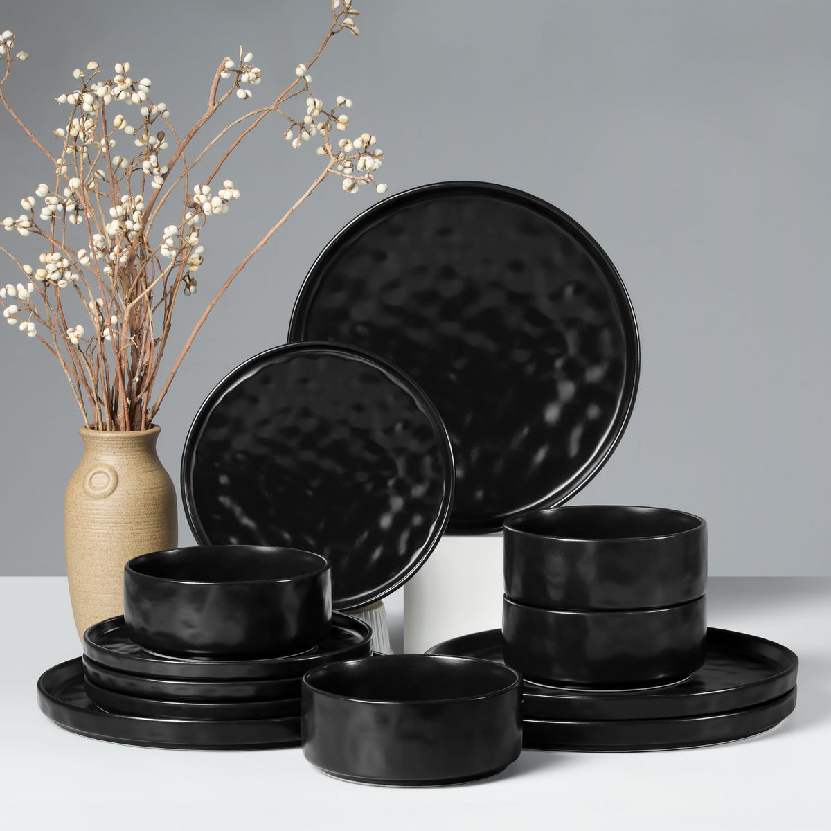 HaWare Dinnerware Sets, 12-Piece Plates and Bowls Set, Speckled White
