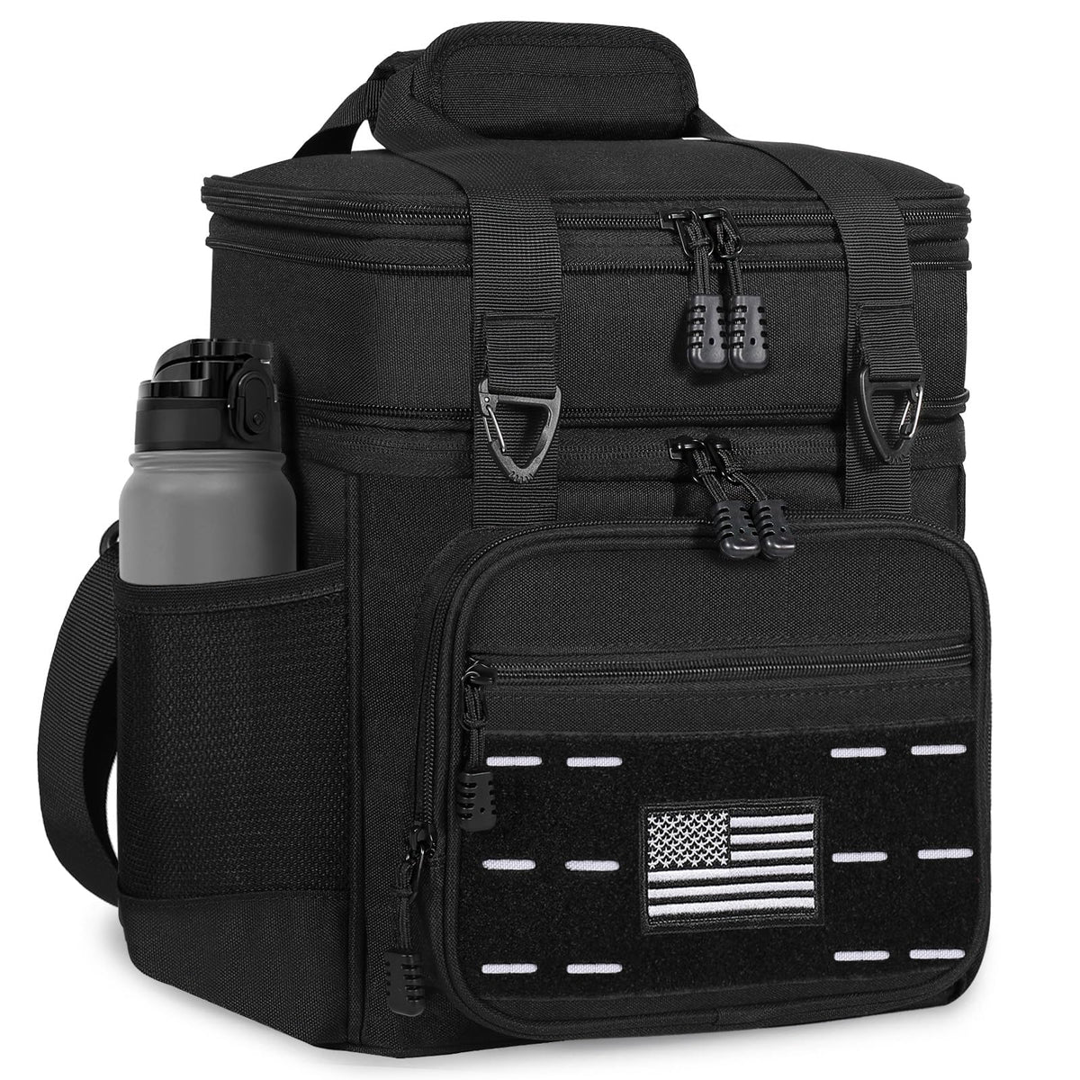 TENKIST Tactical Expandable Lunch Box Men 2 Layer Cooler Bag 20 Cans Black