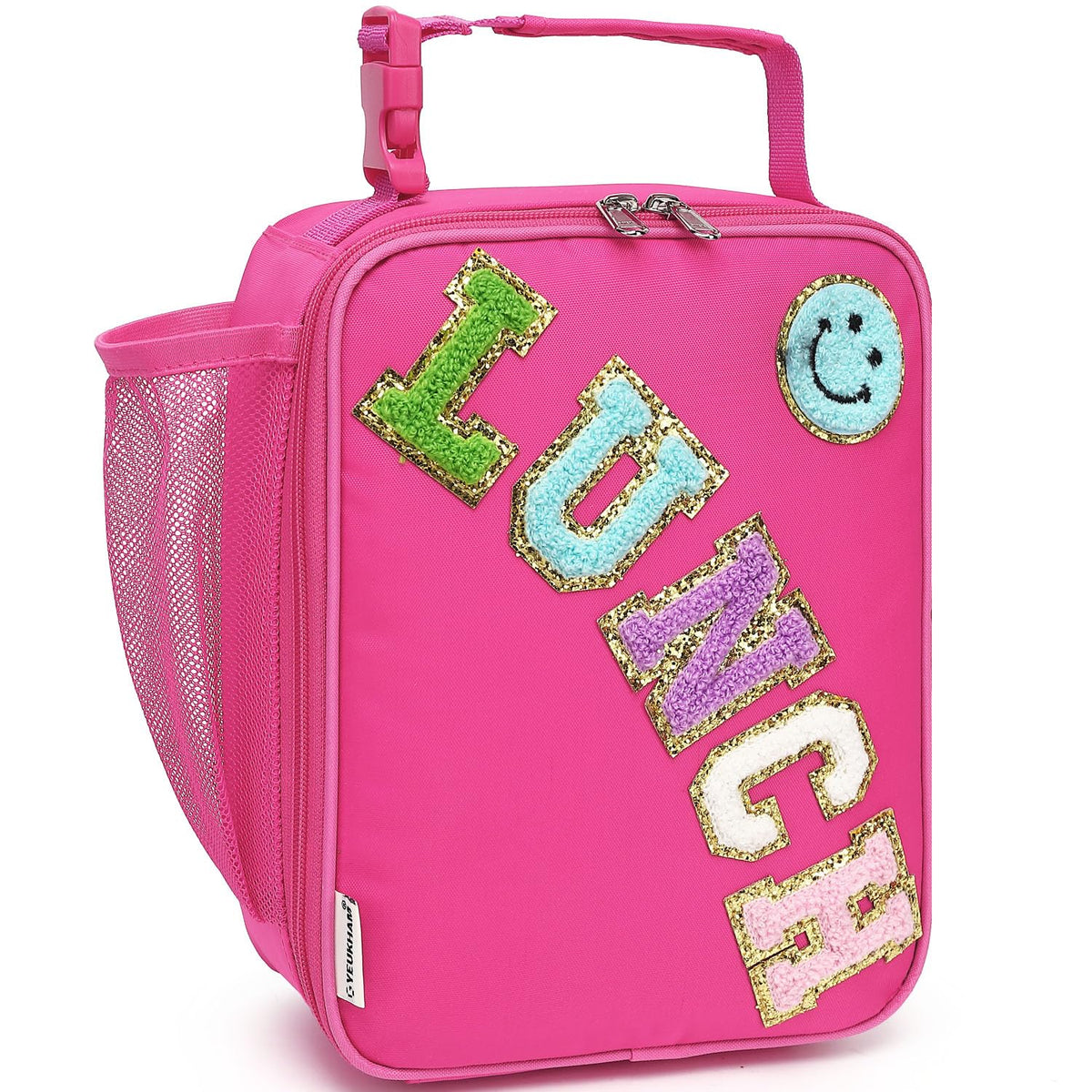 FlowFly Kids Lunch Box Insulated Letter Print Soft Bag Mini Cooler Back to School Thermal Meal Tote Kit for Girls, Boys, Black