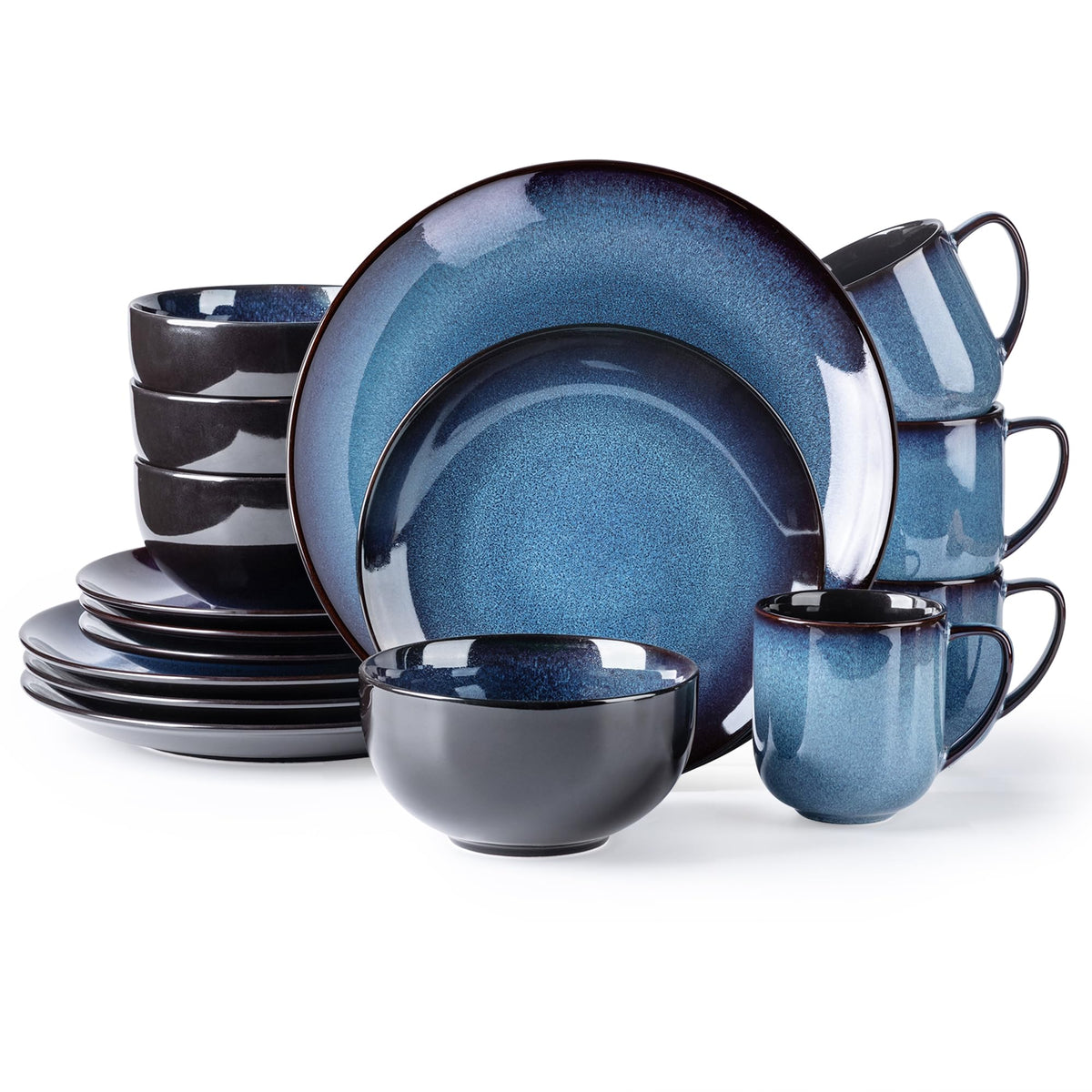 LeRatio Ceramic Dinnerware Sets for 6,18Pcs Porcelain Plates and Bowls Set