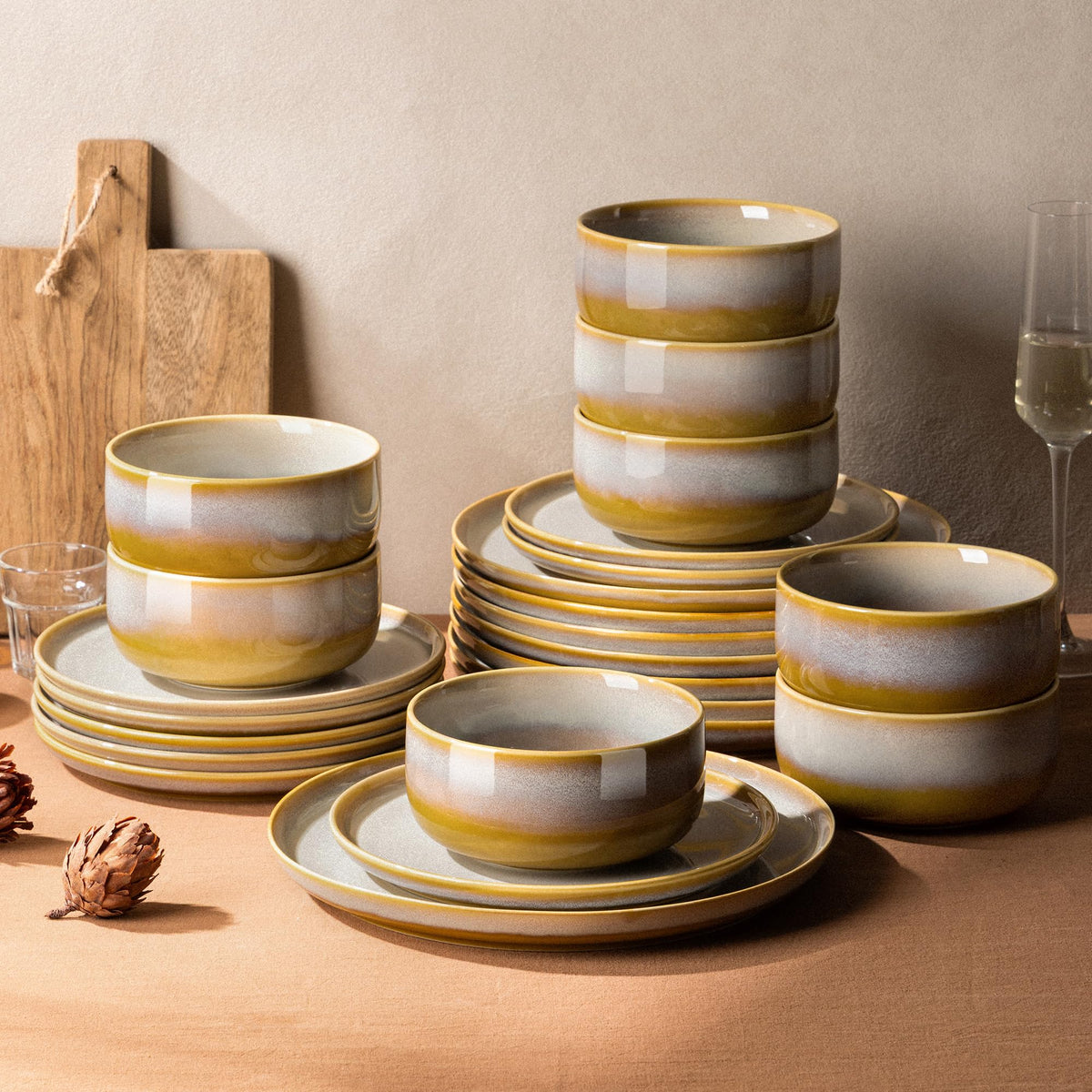 TheTerra Ceramic Dinnerware Set for 4, 12-Piece Plates and Bowls Set