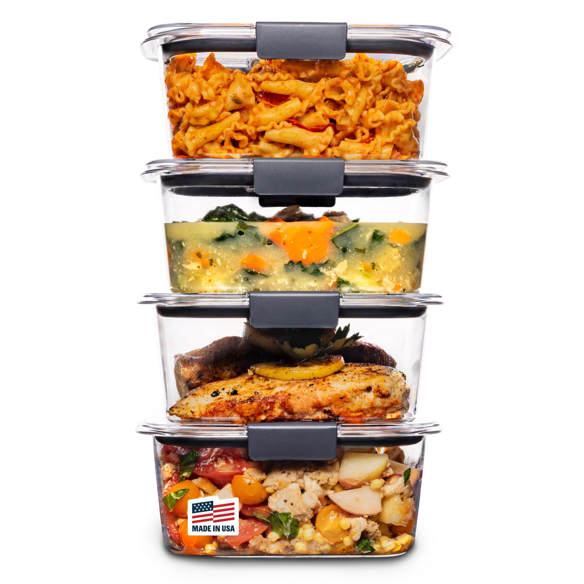 Rubbermaid Brilliance Meal Prep Containers, 2-Compartment Food Storage Containers, 2.85 Cup, 5-Pack, BPA-Free, Clear/Grey