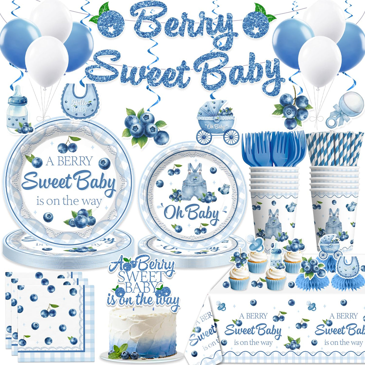 343PCS Xynic Classic Bear Baby Shower Decorations Tableware Set, 50 Guests