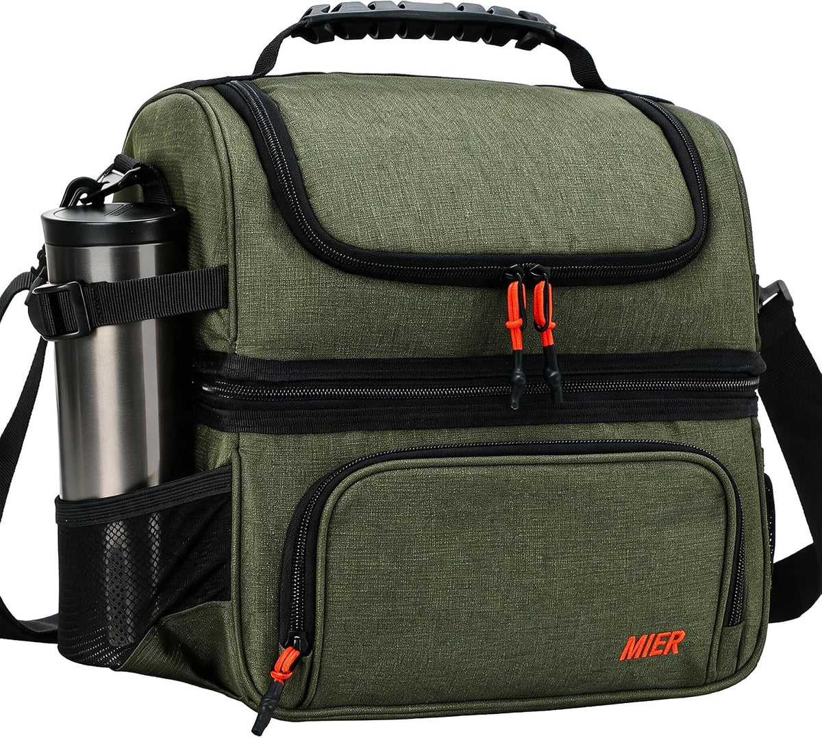 MIER Lunch Box for Men Dual Compartment Adult Lunch Bag for Work Army Green