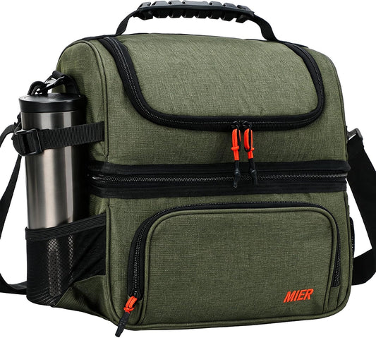 MIER Lunch Box for Men Dual Compartment Adult Lunch Bag for Work Army Green