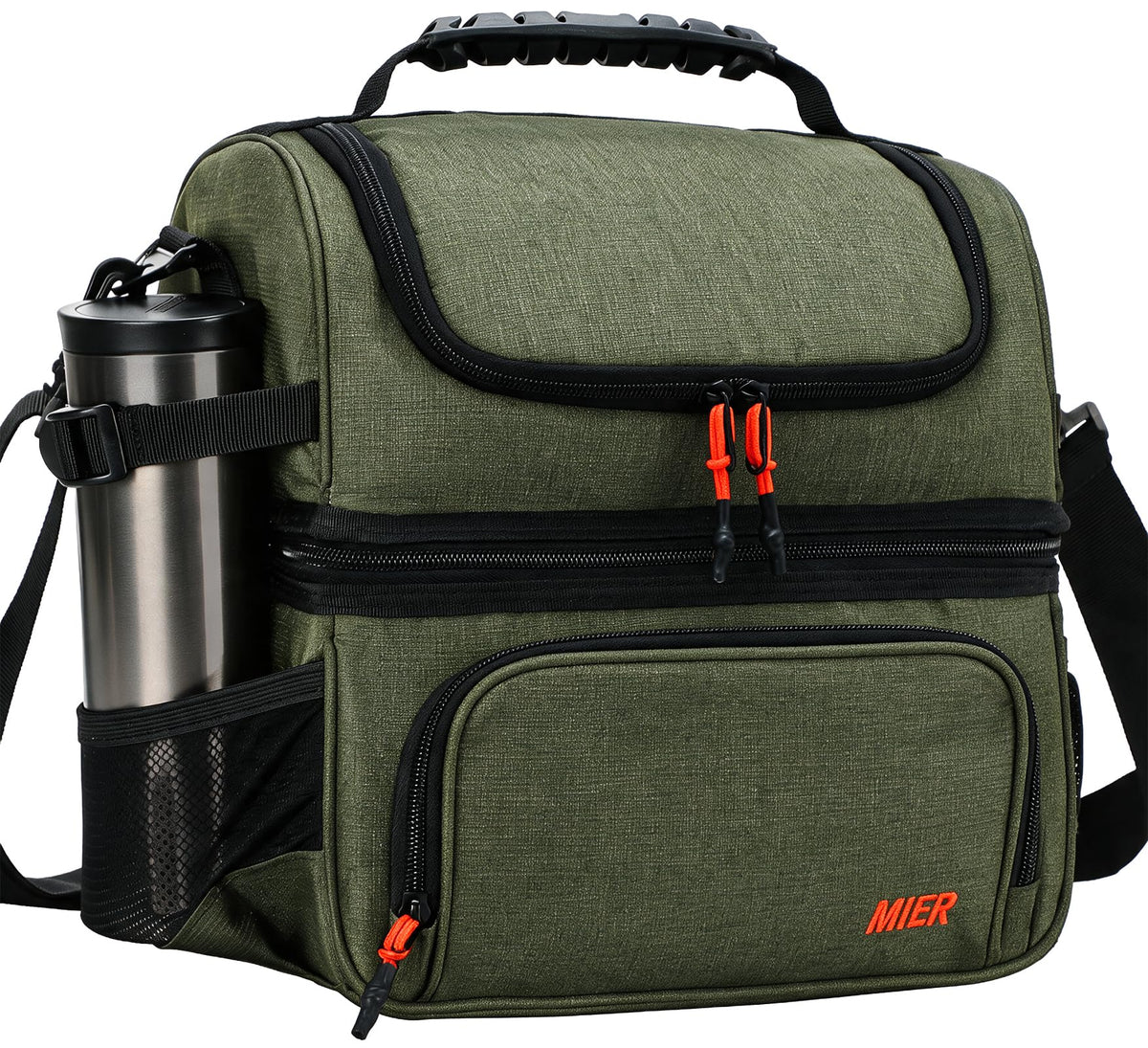 MIER Lunch Box for Men Dual Compartment Adult Lunch Bag for Work Army Green