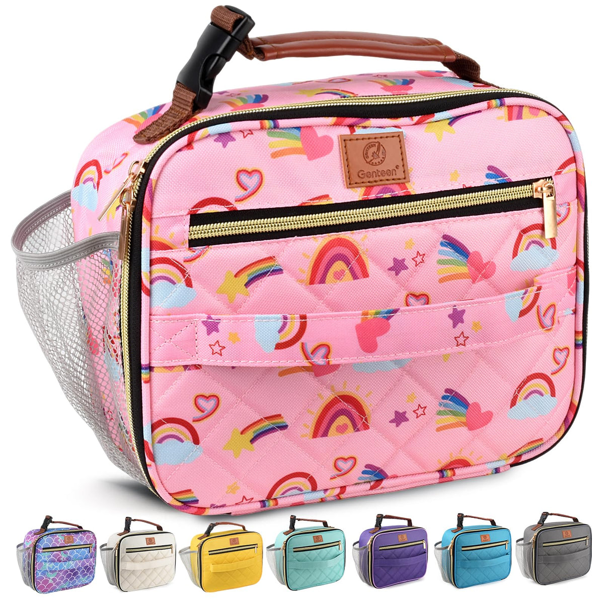 Genteen Lunch Box for Kids, Boys - Insulated Small LunchBox Reusable, Zip Closure & Buckle Handle, Portable Cooler for Work, School, Travel (White)