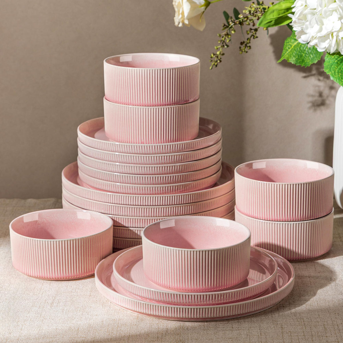 GBHOME Stoneware Dinnerware Sets for 4,12-Piece Plates and Bowls Set