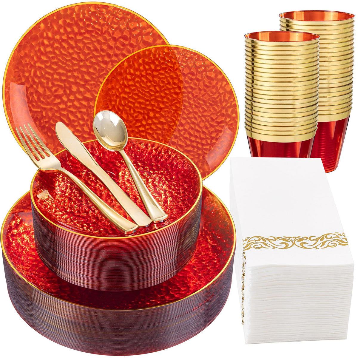 DaYammi 350PCS Amber Plastic Dinnerware Set for 50 Guests