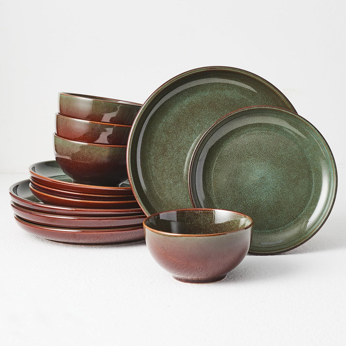 Pokini Stoneware Dinnerware Sets for 8, 24pcs Plates and Bowls Sets Dishes