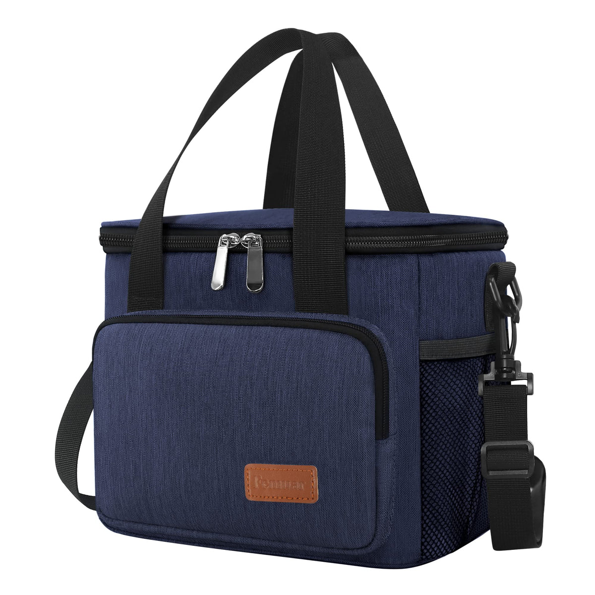 Femuar Reusable Lunch Box for Men/Women - Insulated Lunch Bag Leakproof Lunchbox for Work Office Picnic Beach - Freezable Lunch Cooler Bag with Adjustable Shoulder Strap - Black