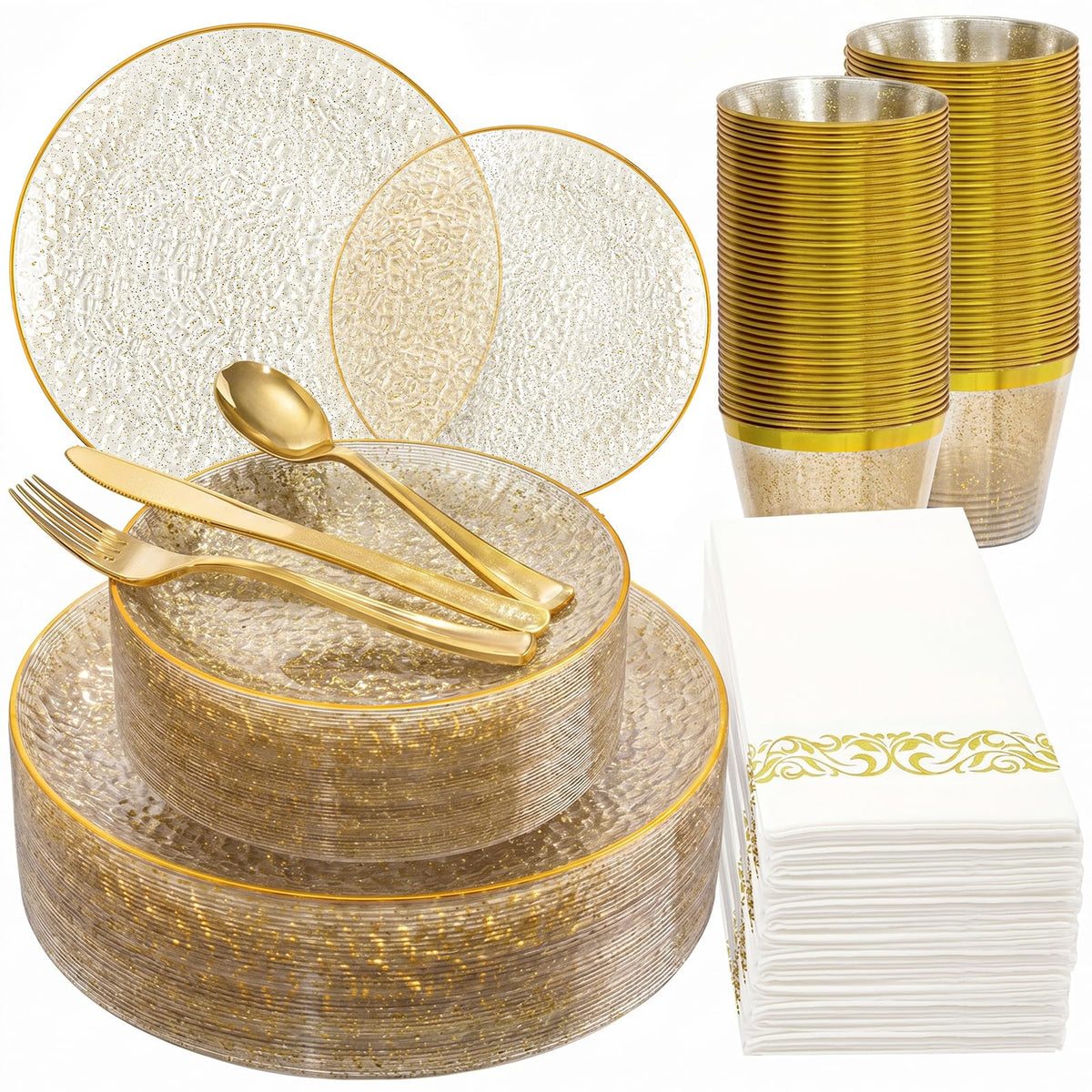 DaYammi 350PCS Amber Plastic Dinnerware Set for 50 Guests