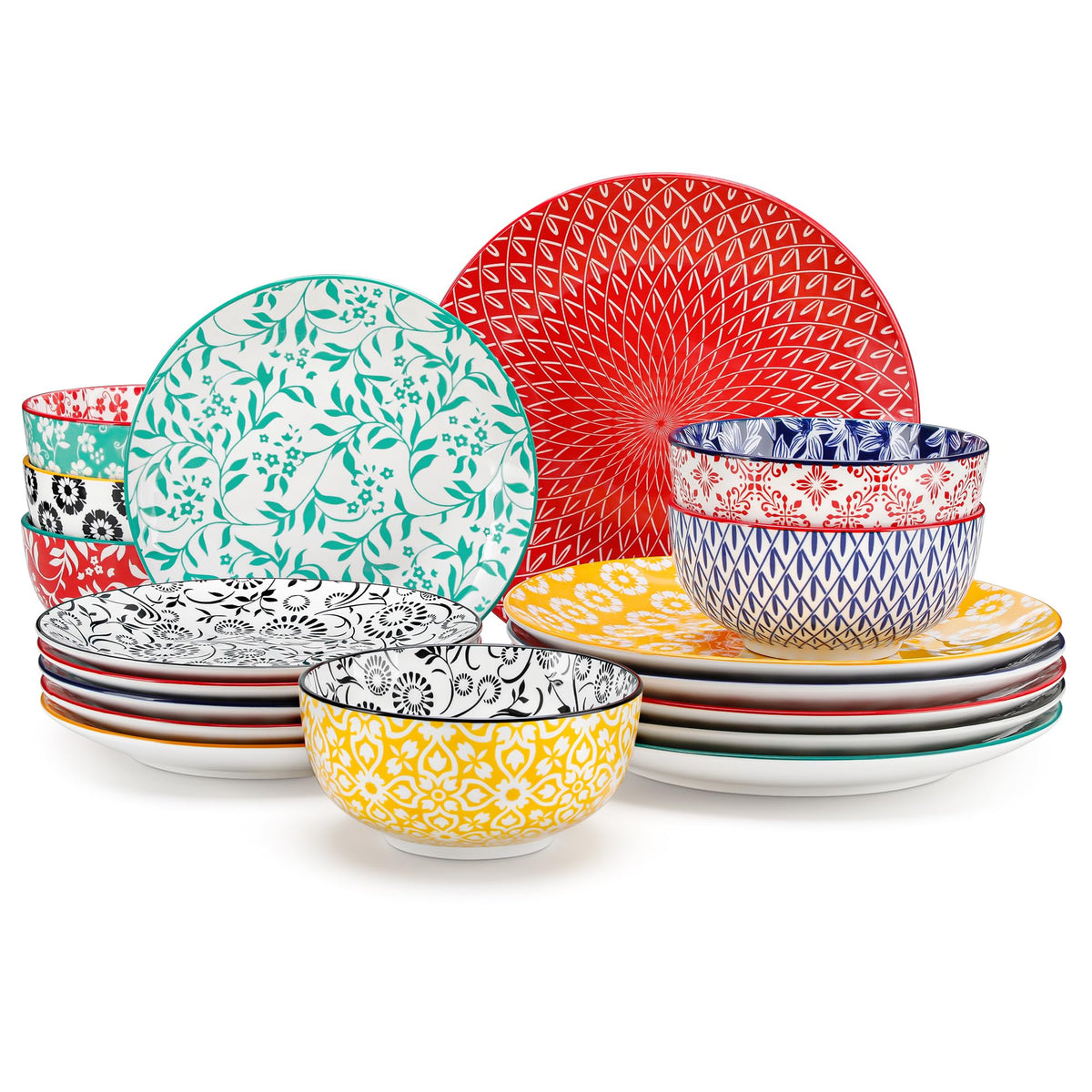 vancasso SELENE Plates and Bowls Set for 6, 18 Pieces Dinnerware Sets, Mircowave and Dishwasher Safe Dishes Set, Porcelain Blue Dinnerware