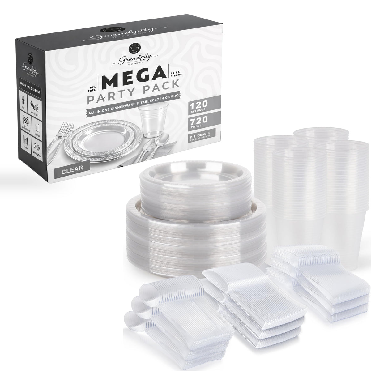 Grandipity Disposable Plastic Dinnerware Sets for Parties (720 pcs)