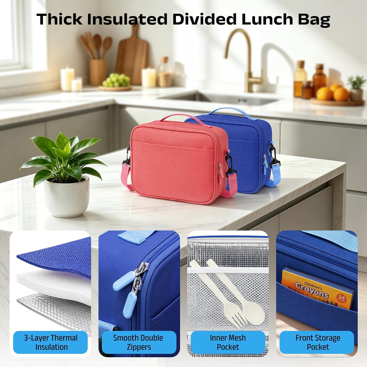 Bento Lunch Box Set for Kids with 8.5oz Hot Food Jar Leak-Proof Lunch Food Container with Insulated Lunch Bag for Toddlers Girls Boys Teens to School, Office, Picnic, Camping, Travel - Blue