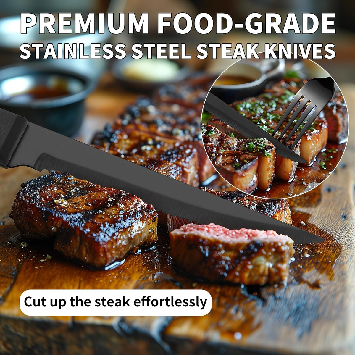 Lazycorner 60-Piece Black Silverware Set with Steak Knives Black Stainless Steel Flatware Set for 10 Food Grade Tableware Cutlery Set Rust-proof, Mirror Polished, Dishwasher Safe
