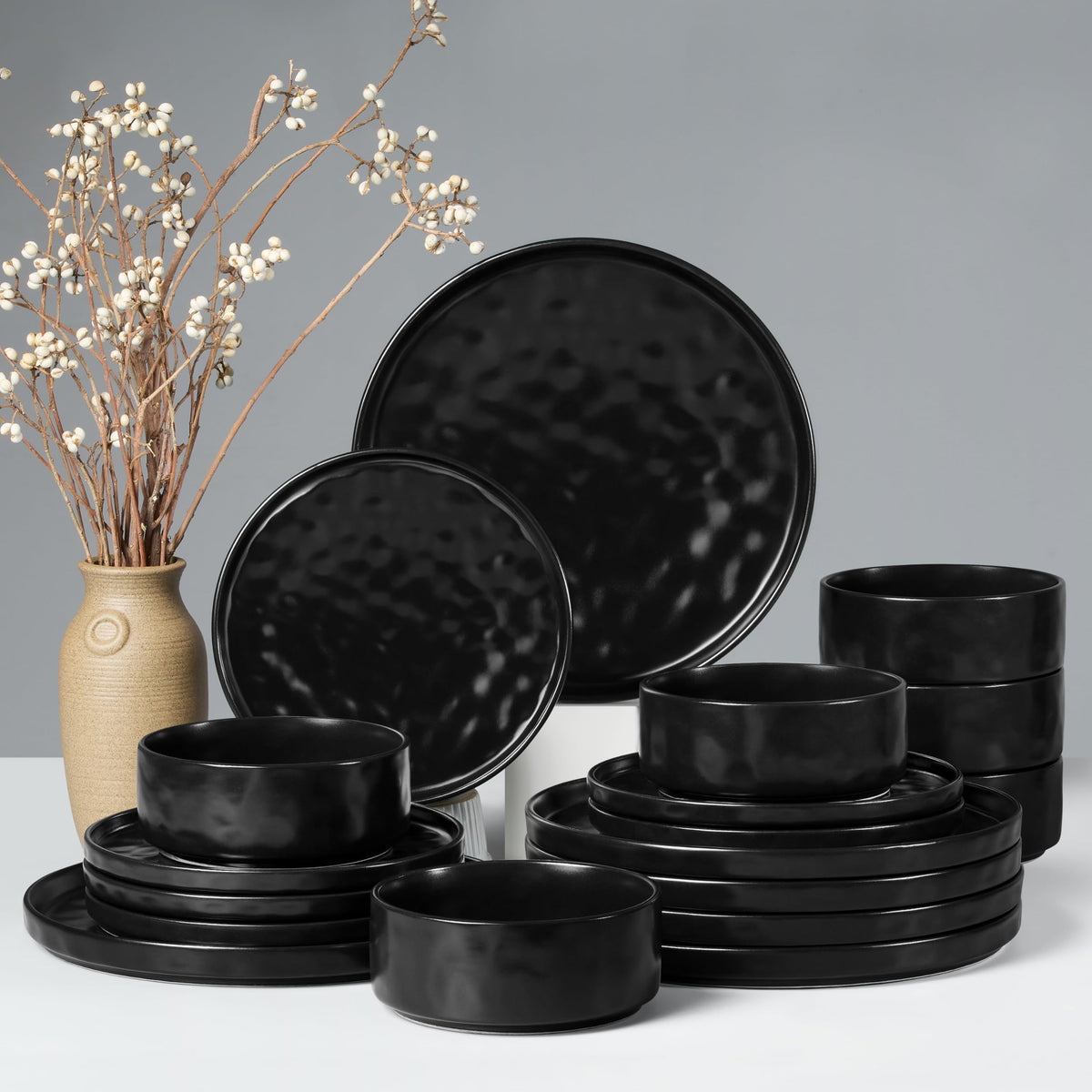 HaWare Dinnerware Sets, 12-Piece Plates and Bowls Set, Speckled White