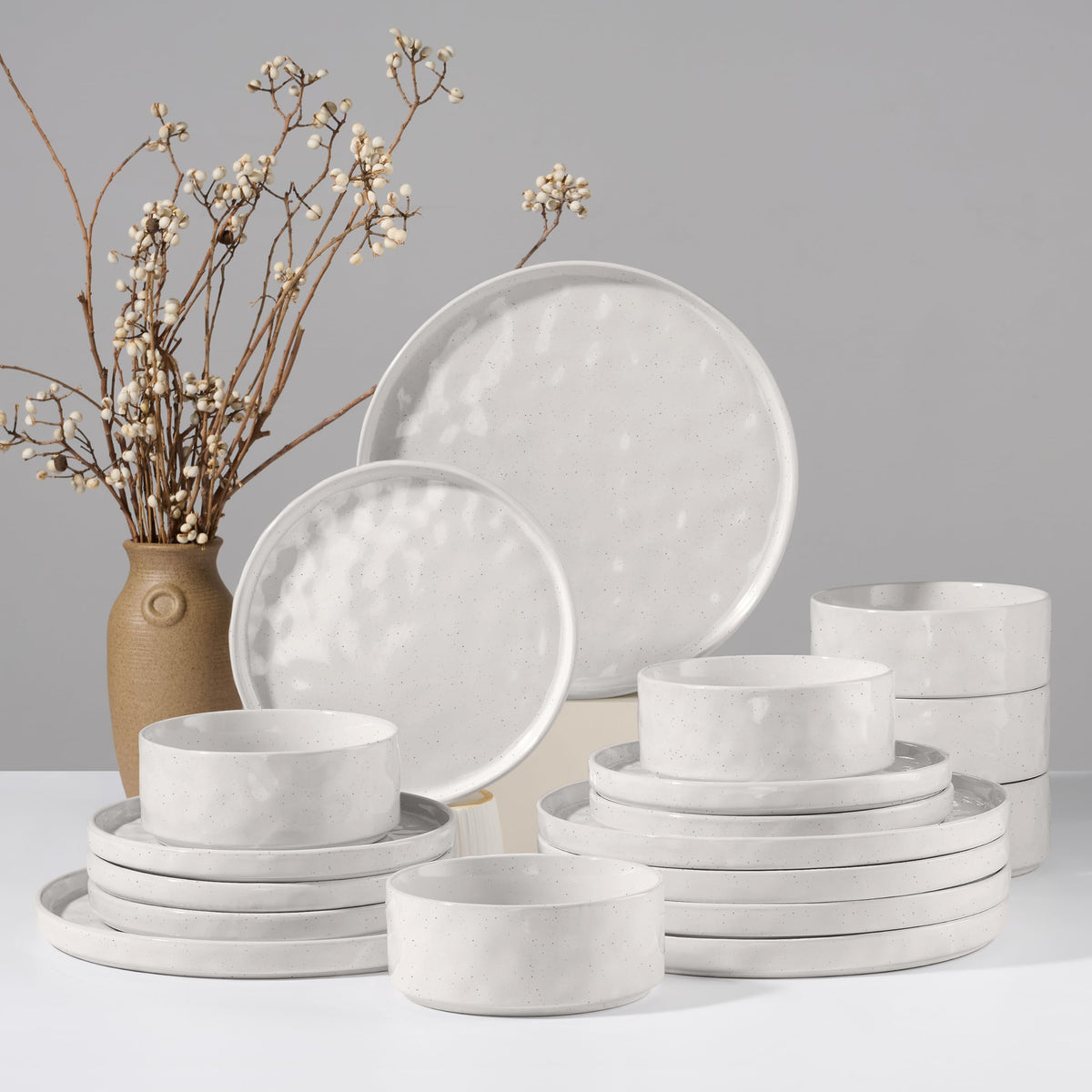 HaWare Dinnerware Sets, 12-Piece Plates and Bowls Set, Speckled White
