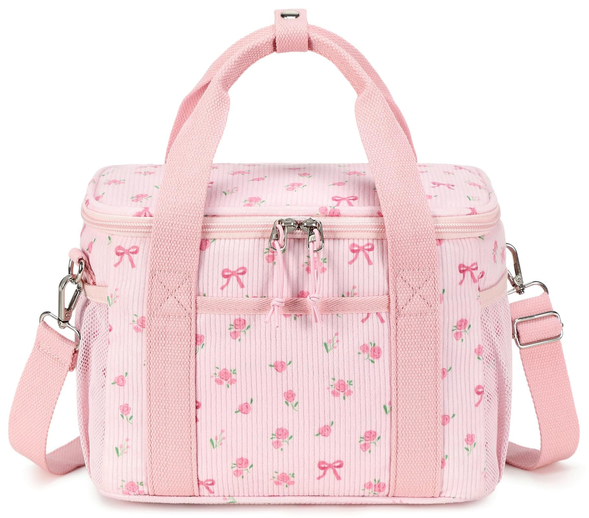 BTOOP Insulated Lunch Box for Women, Cute Leakproof Lunch Tote, Large Capacity Aesthetic Lunch Bag Girls with Shoulder Strap for Work, School, Picnic Pink Bow Floral