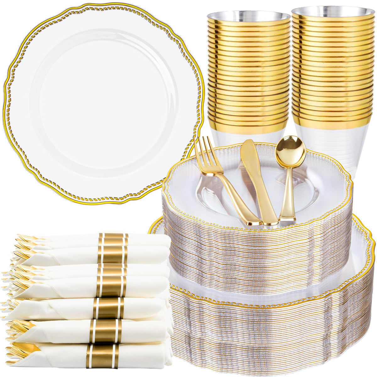 Hioasis 175 Pcs Black and Gold Plastic Plates Wedding & Party