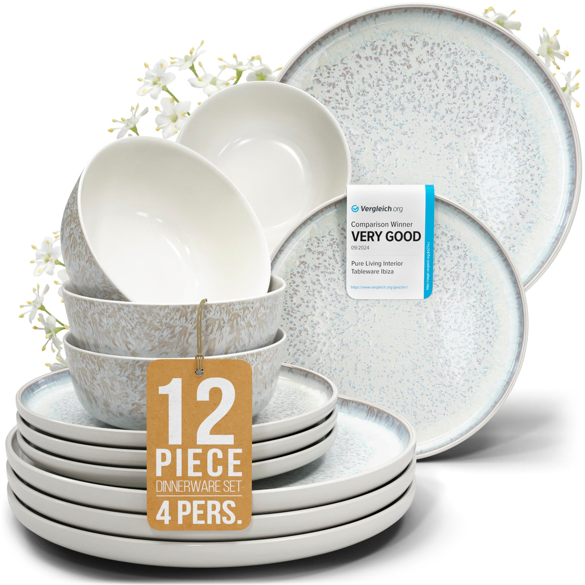 16 Piece Stoneware Dinnerware Set for 4, Handcrafted Plates and Bowls Set