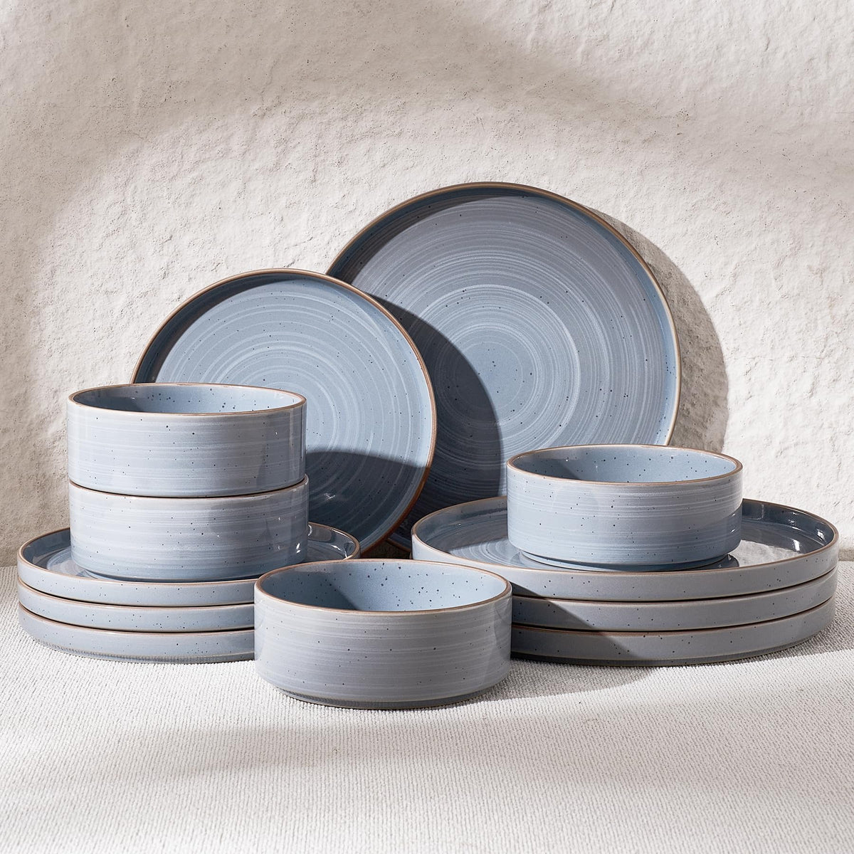 Famiware Nebula Plates and Bowls, 12-Piece Dinnerware Set, Cinnamon Brown