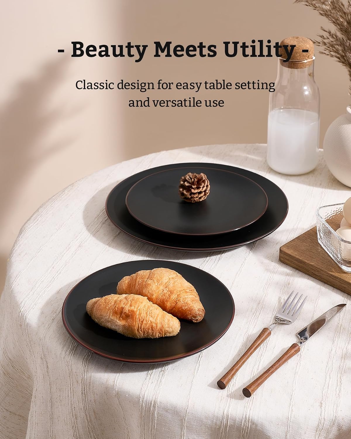 Famiware Venus Plates and Bowls Sets, 12pcs Stoneware Dinnerware Set for 4