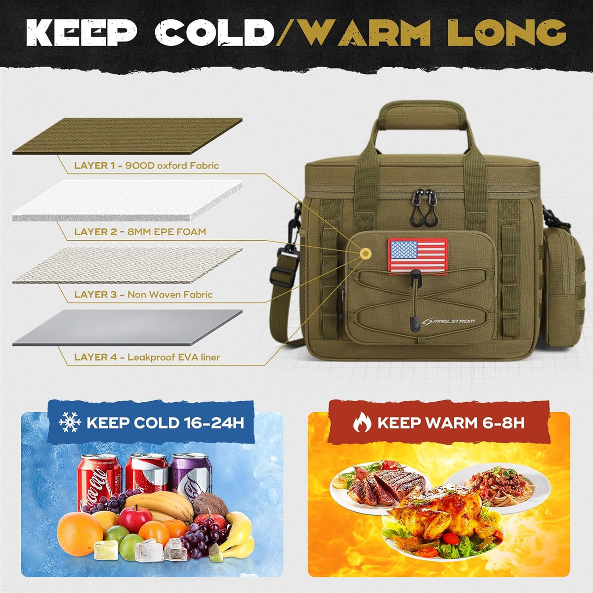 Maelstrom Tactical Lunch Box for Men, Cooler Bag with Detachable MOLLE Bag