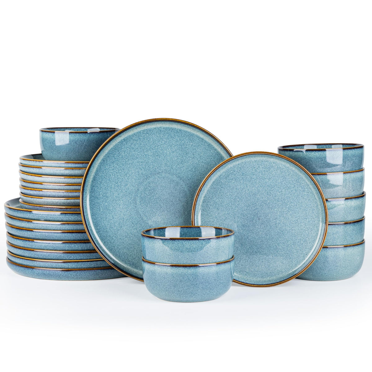 GBHOME Ceramic Dinnerware Sets for 8, 24 Pieces Stoneware Plates and Bowls Sets, Scratch Resistant Dishes, Dishwasher & Microwave Safe, Reactive Glaze-Green Wheat