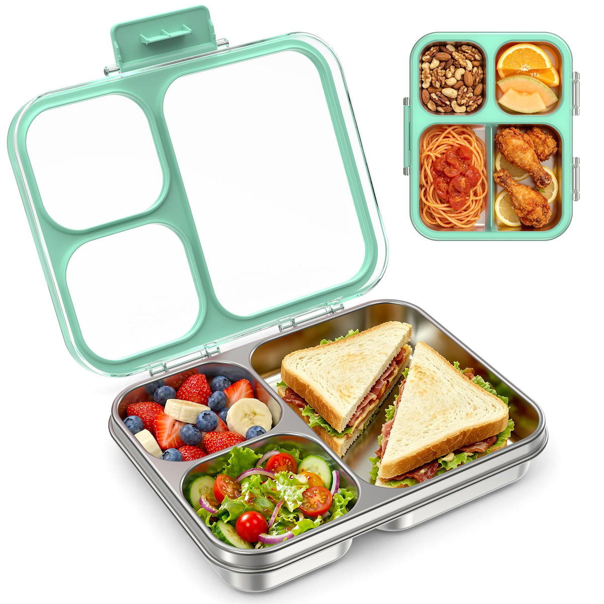 LOHASOK Stainless Steel Bento Lunch Box for Kids, 3-Compartment & Leakproof