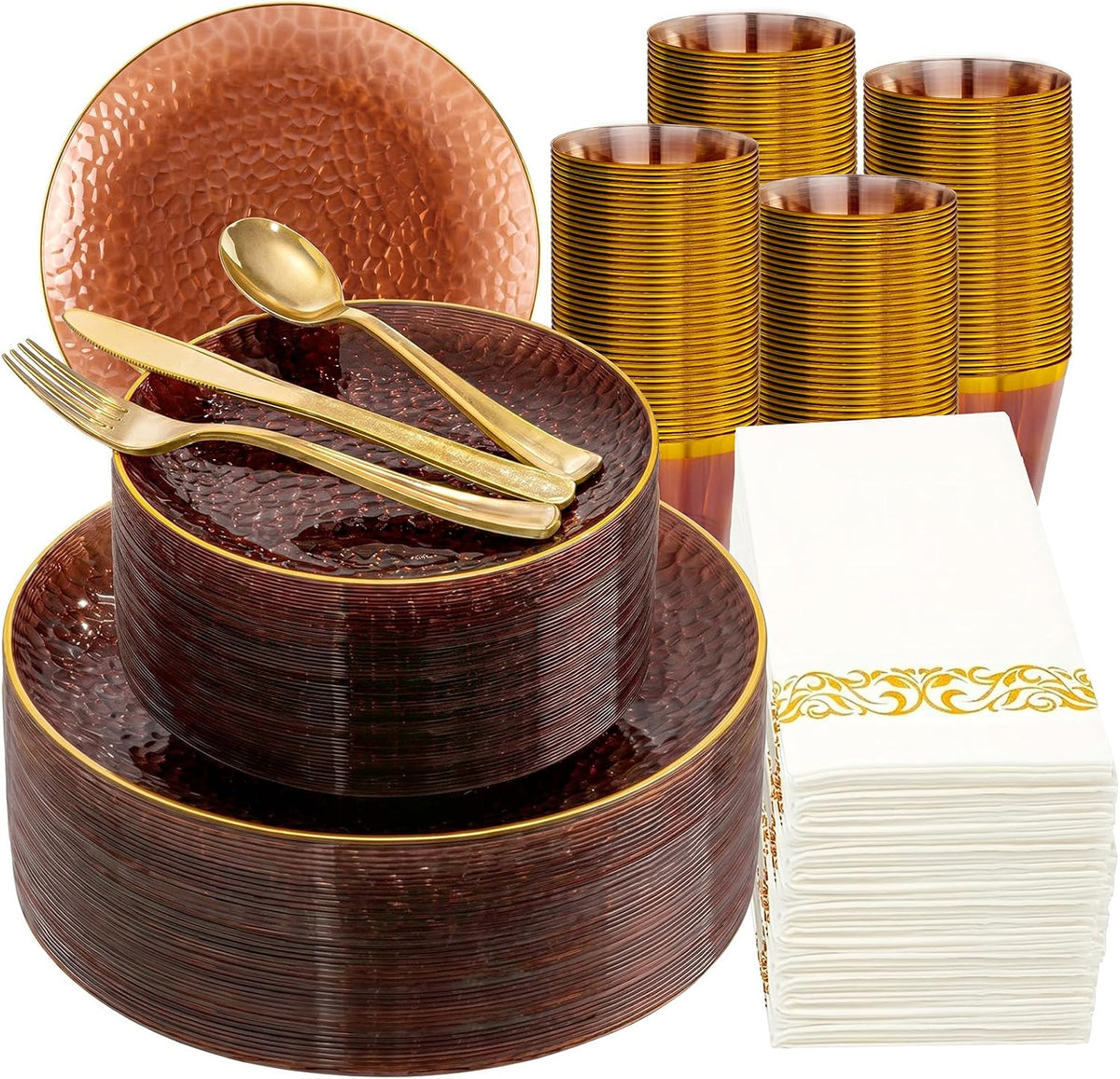 DaYammi 350PCS Amber Plastic Dinnerware Set for 50 Guests
