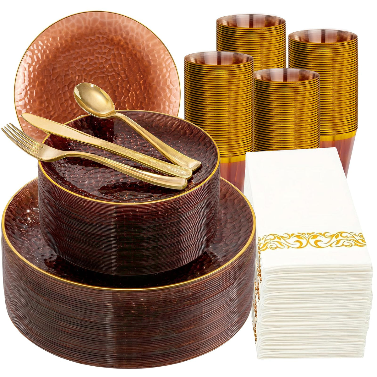 DaYammi 350PCS Amber Plastic Dinnerware Set for 50 Guests
