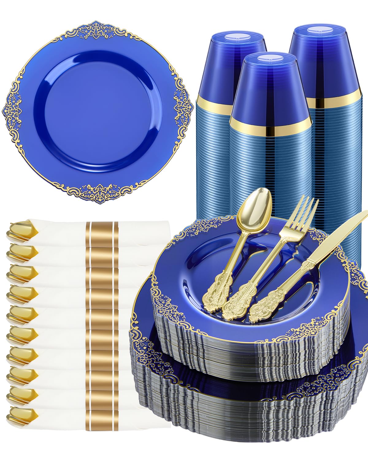 Goodluck 350 Piece Gold Plastic Dinnerware Set for 50 Guests