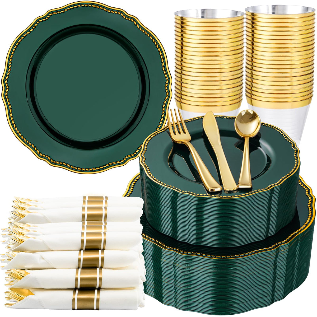 Hioasis 175 Pcs Black and Gold Plastic Plates Wedding & Party