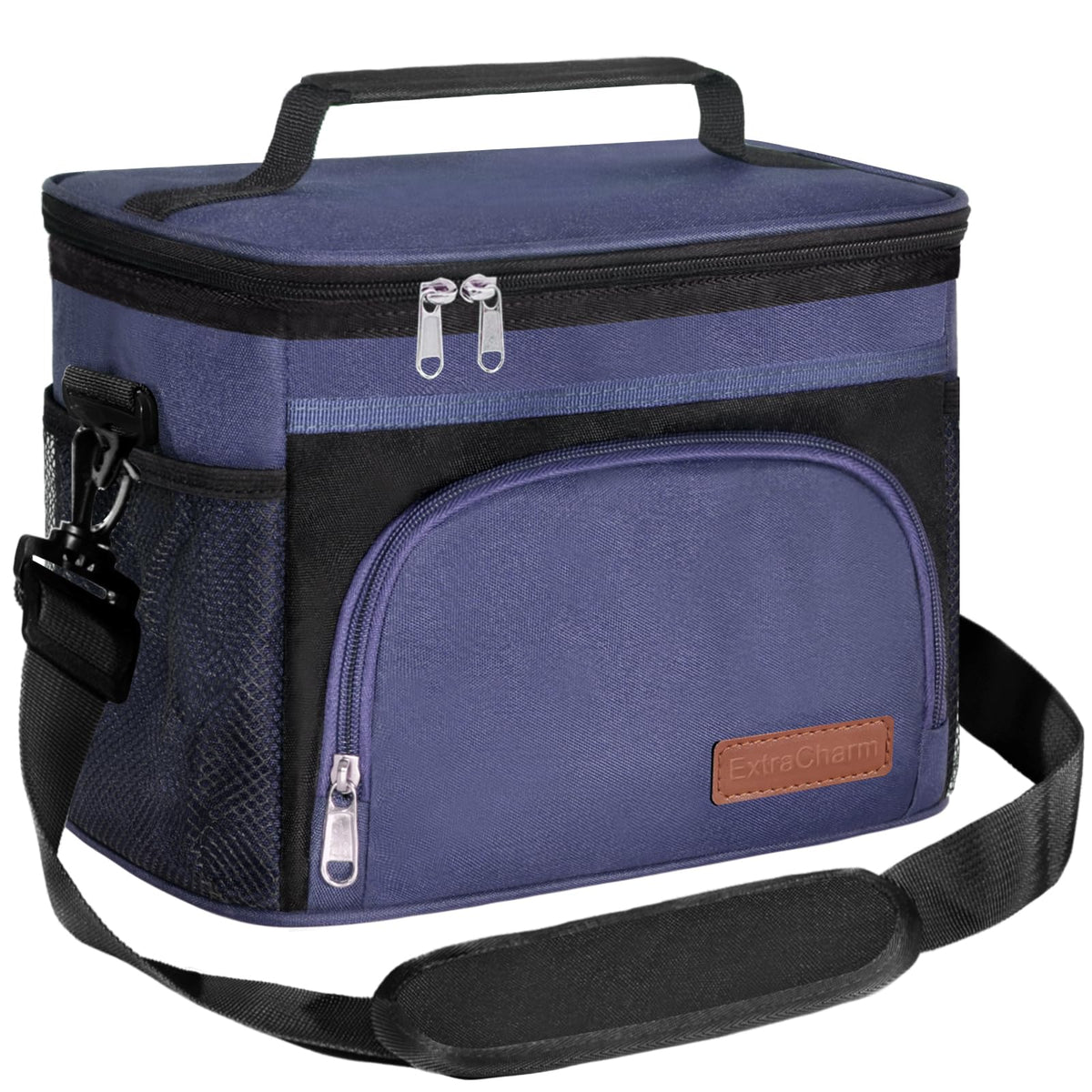 ExtraCharm Insulated Lunch Bag for Women/Men - Reusable Lunch Box for Office Picnic Hiking Beach - Leakproof Cooler Tote Bag Organizer with Adjustable Shoulder Strap for Adults - Black