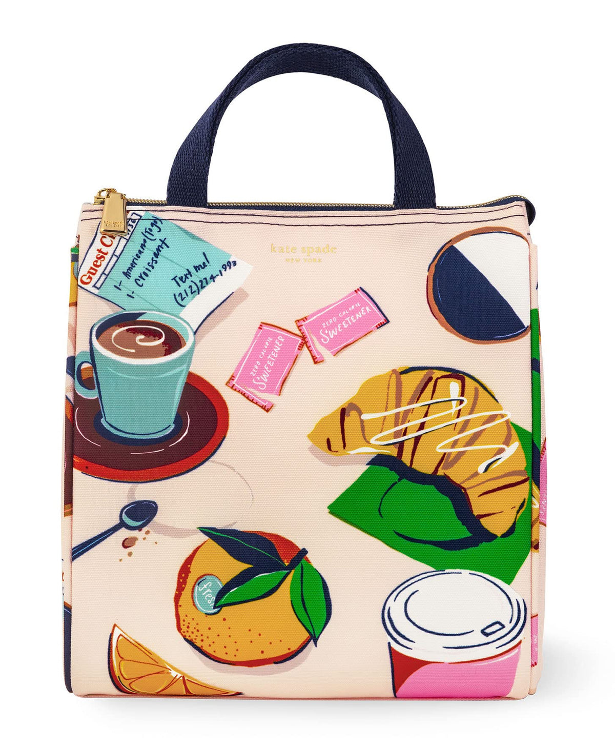 Kate Spade New York, Portable Soft Cooler Lunch Bag with Silver Insulated Interior Lining and Storage Pocket, Joy Dot