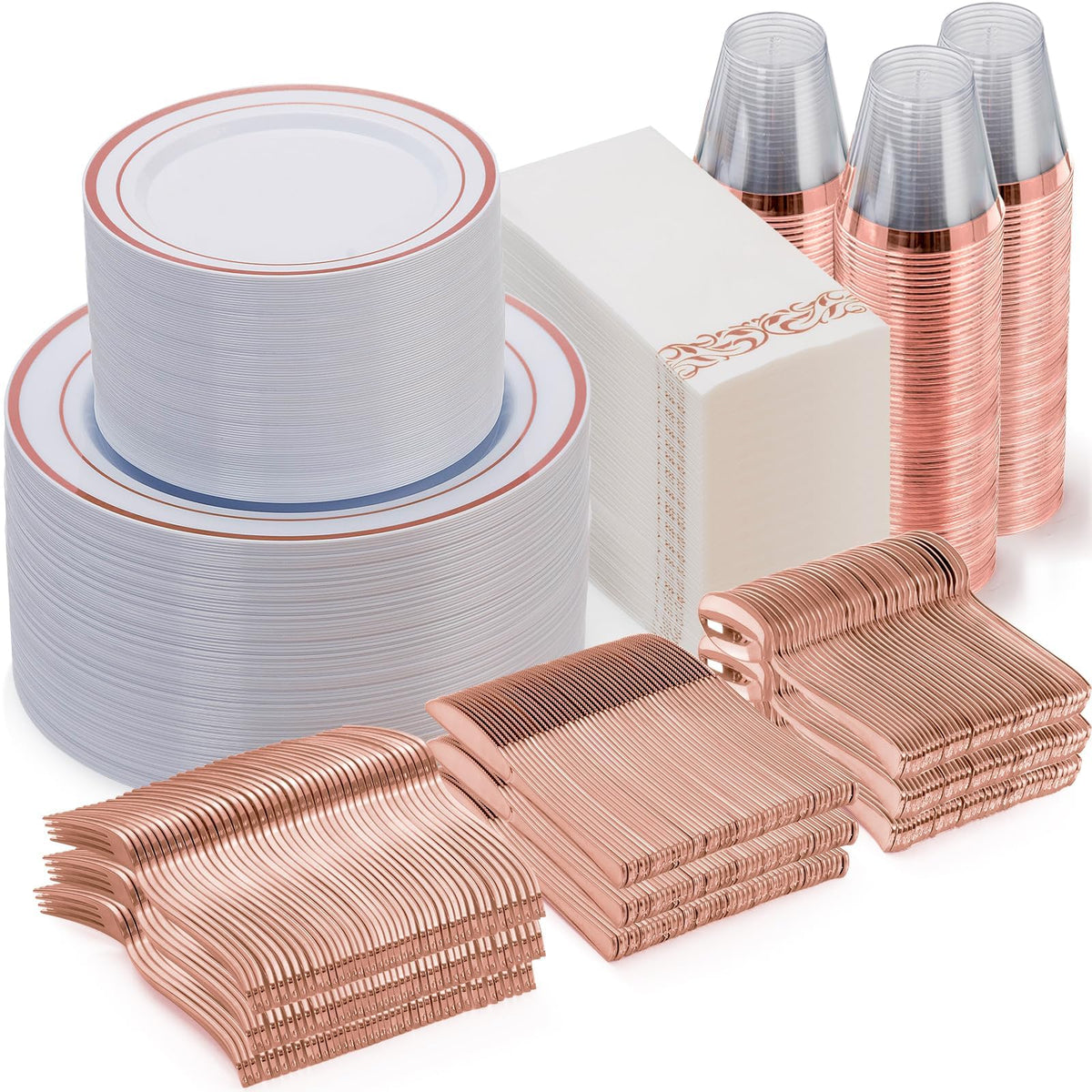 Goodluck 700 Piece Gold Dinnerware Set for 100 Guests, Disposable Plate Set